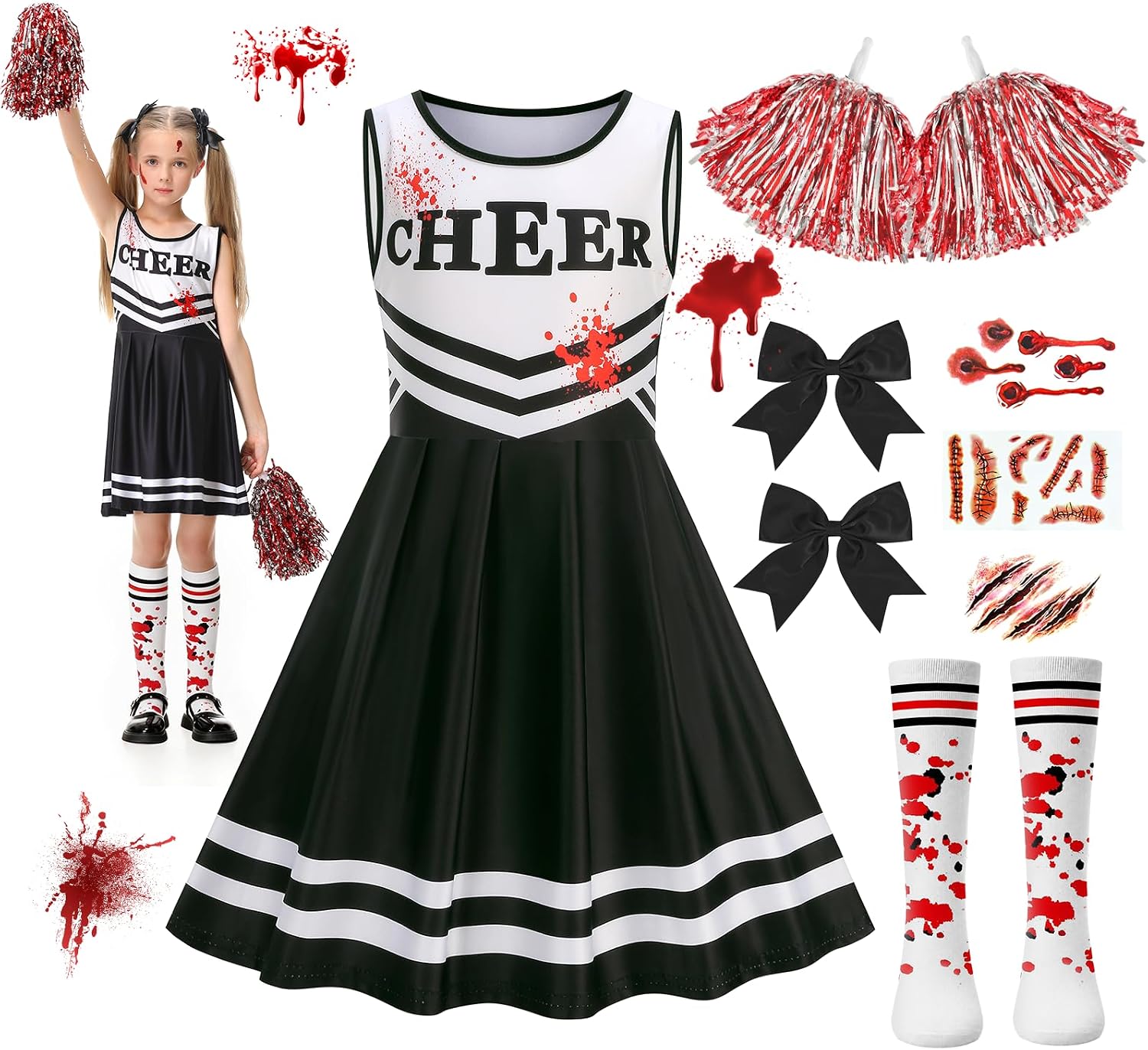Detalle de Zombie-cheerleaderkostuum voor kinderen van 7 tot 14 jaar