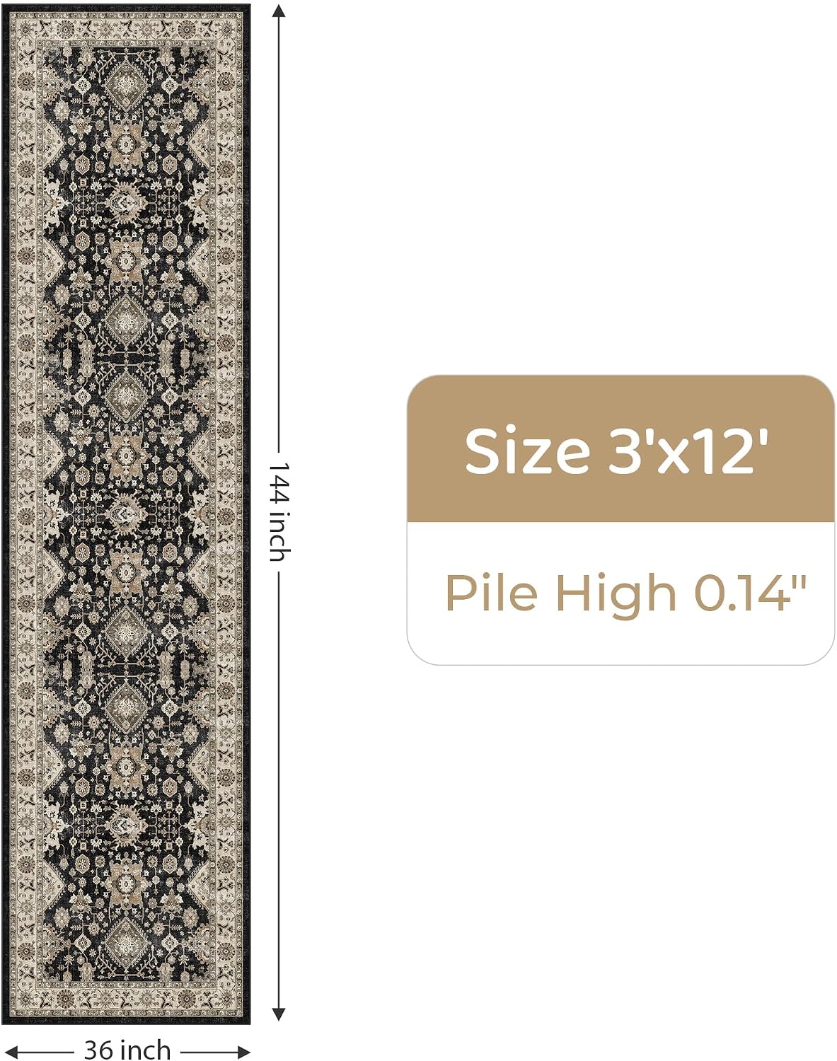 Detalle 2 de Washable 3x12 Runner Rug Non Slip Carpet 🏡