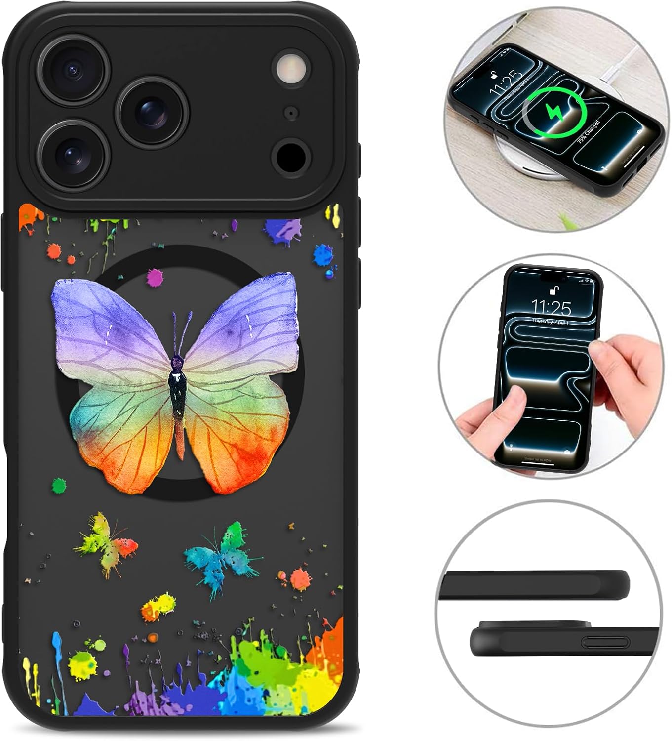 Detalle 2 de MZELQ 2209610-17PM-ColorButBla iPhone 17 Pro Max Magnetic Case, Frosted Butterfly