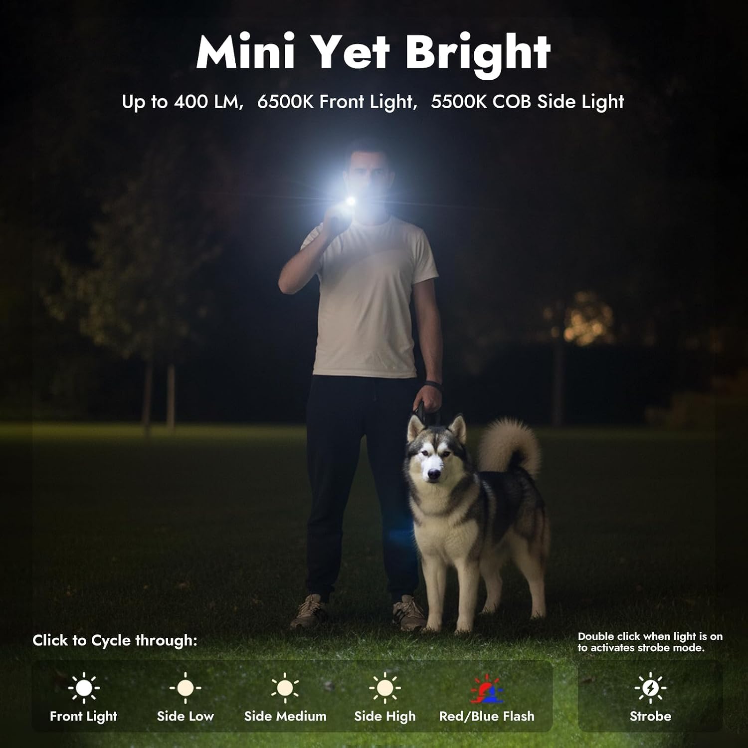 Thumbnail 4 de WARSUN T7 Pro EDC torch (400 lumens) — USB-C rechargeable pocket flashlight with red/blue strobe
