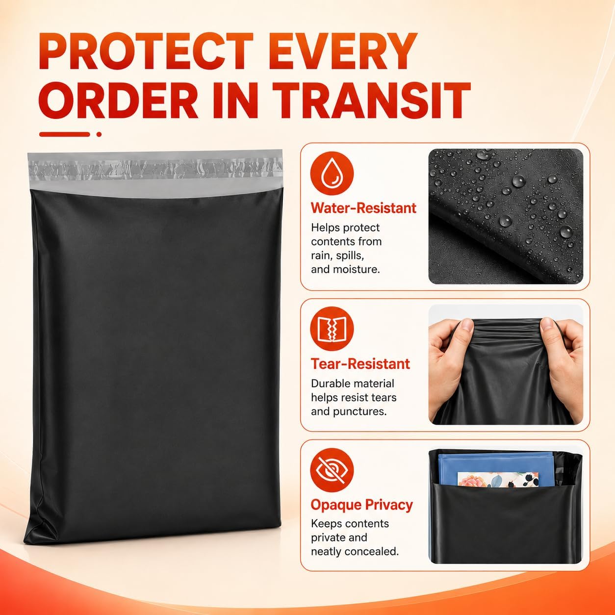 Thumbnail 3 de METRONIC 12 x 15.5-Inch Poly Mailers, 500-Pack, Black Self-Seal Bags