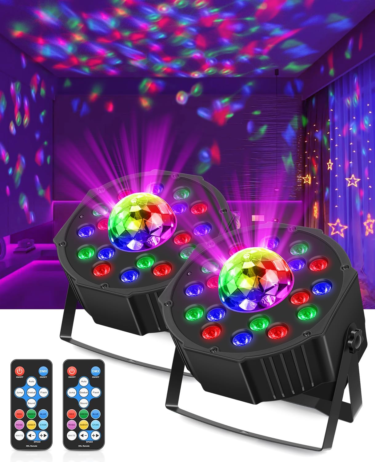Detalle de Outerman Par light 2-in-1 Party Lights, 18 LEDs, 7 Effects, Sound-Activated