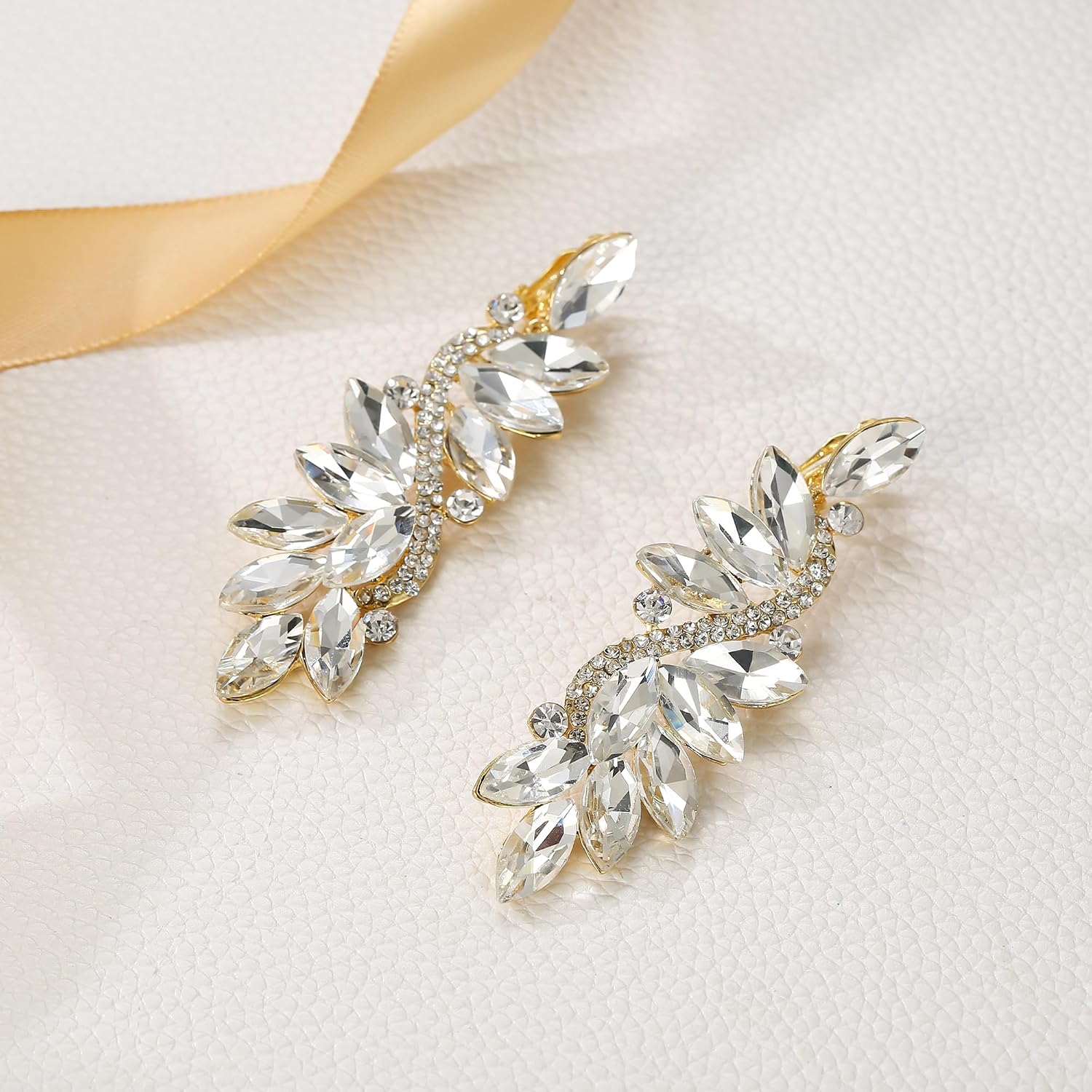 Thumbnail 3 de Clearine Femme Vogue Mariée Noces Cristal Fleur Romantique - Boucles d'Oreilles Clip-On
