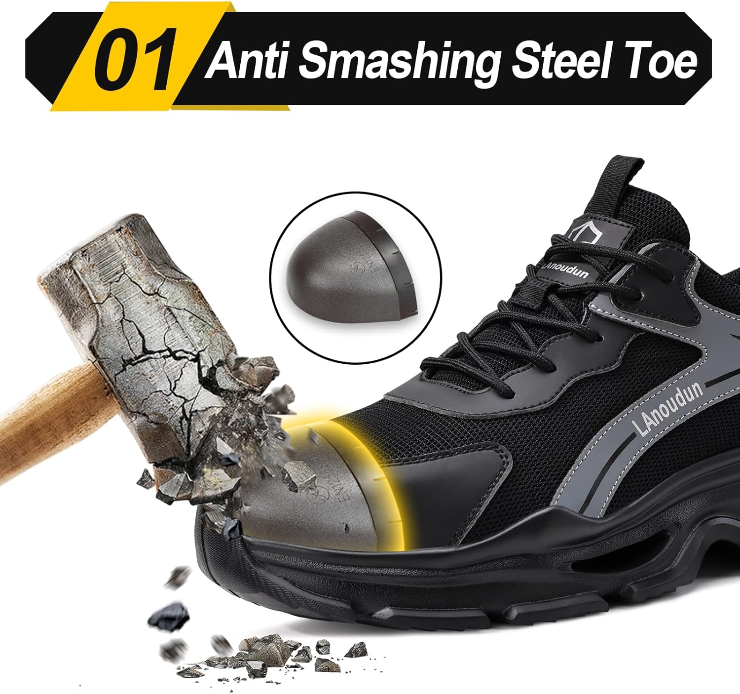 Detalle de LAoutun Safety Trainers Men Steel Toe Cap Trainer – Lightweight, Puncture-Resistant Work Shoes