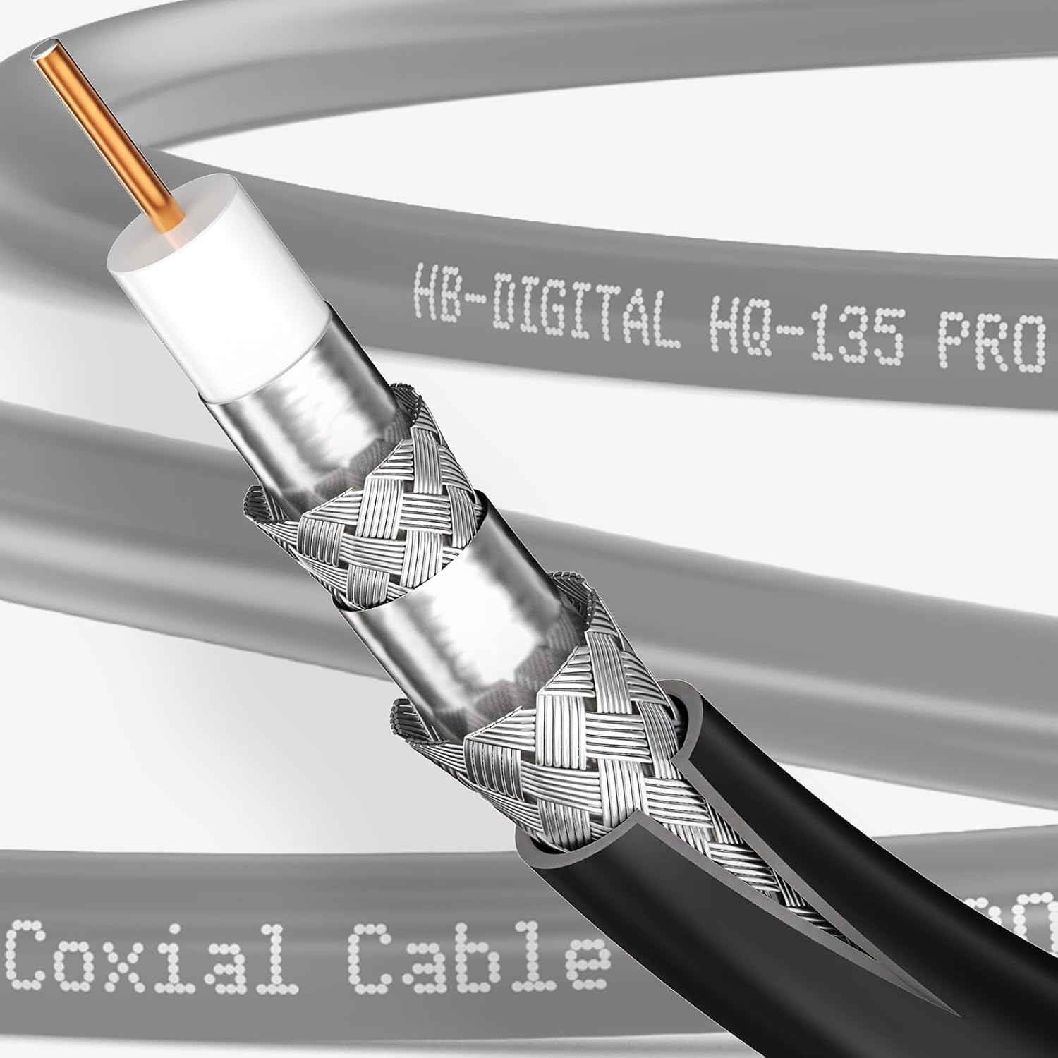 Detalle de HB-DIGITAL 20m SAT Koaxialkabel 135 dB Schirmung – 8K/4K UHD, 4-Fach geschirmt, inkl. F-Stecker