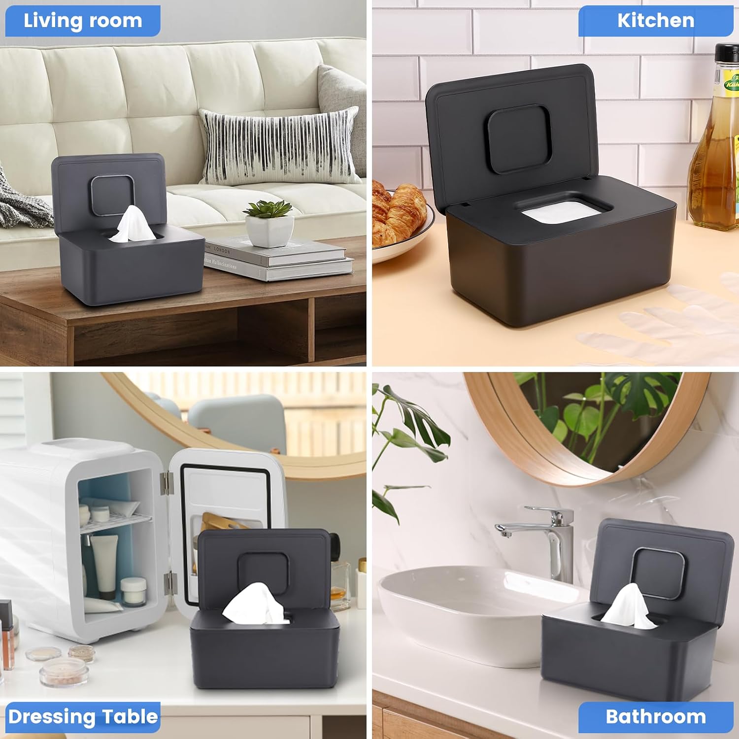 Detalle de Lijroavy QLH7002 Baby Wipes Dispenser 2-Pack, Black and White, Sealing Lid