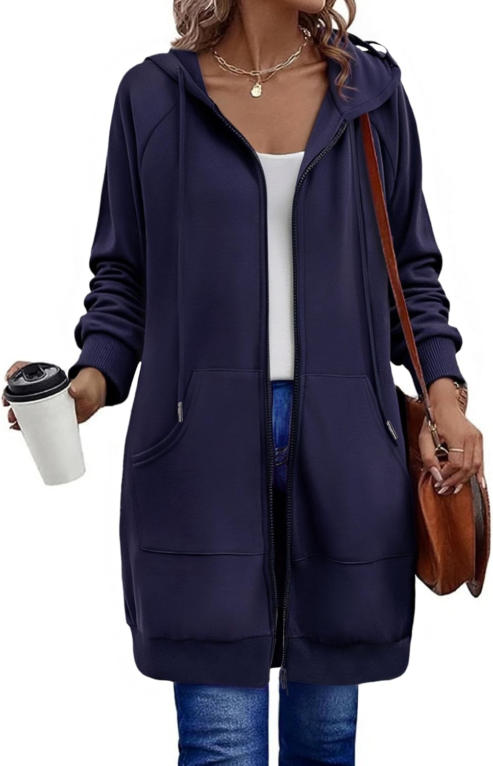 Detalle de Zeagoo Women’s Zip-Up Long Hoodies Tunic Sweatshirt Coat with Pockets
