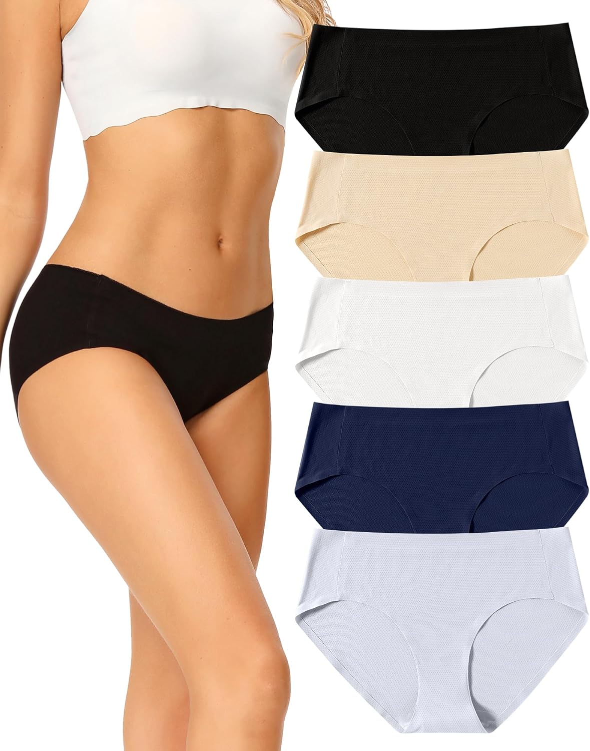 Thumbnail 2 de VOENXE lot de 5 culottes femme sans couture hipster microfibre seamless