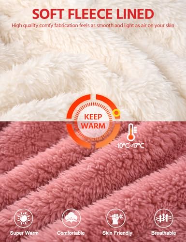 Thumbnail 5 de TOMEEK Damen Schlafanzug-Set Winter – Kuscheliger Polar-Fleece Pyjama mit Langarm-Oberteil, Hose und Schal in Orange/Rosa, XXL