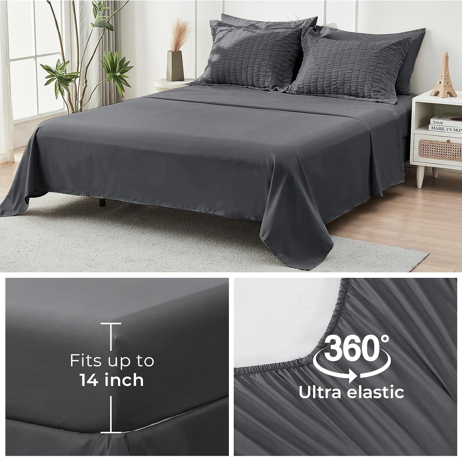 Thumbnail 5 de HYMOKEGE Queen Seersucker Comforter Set 7pc