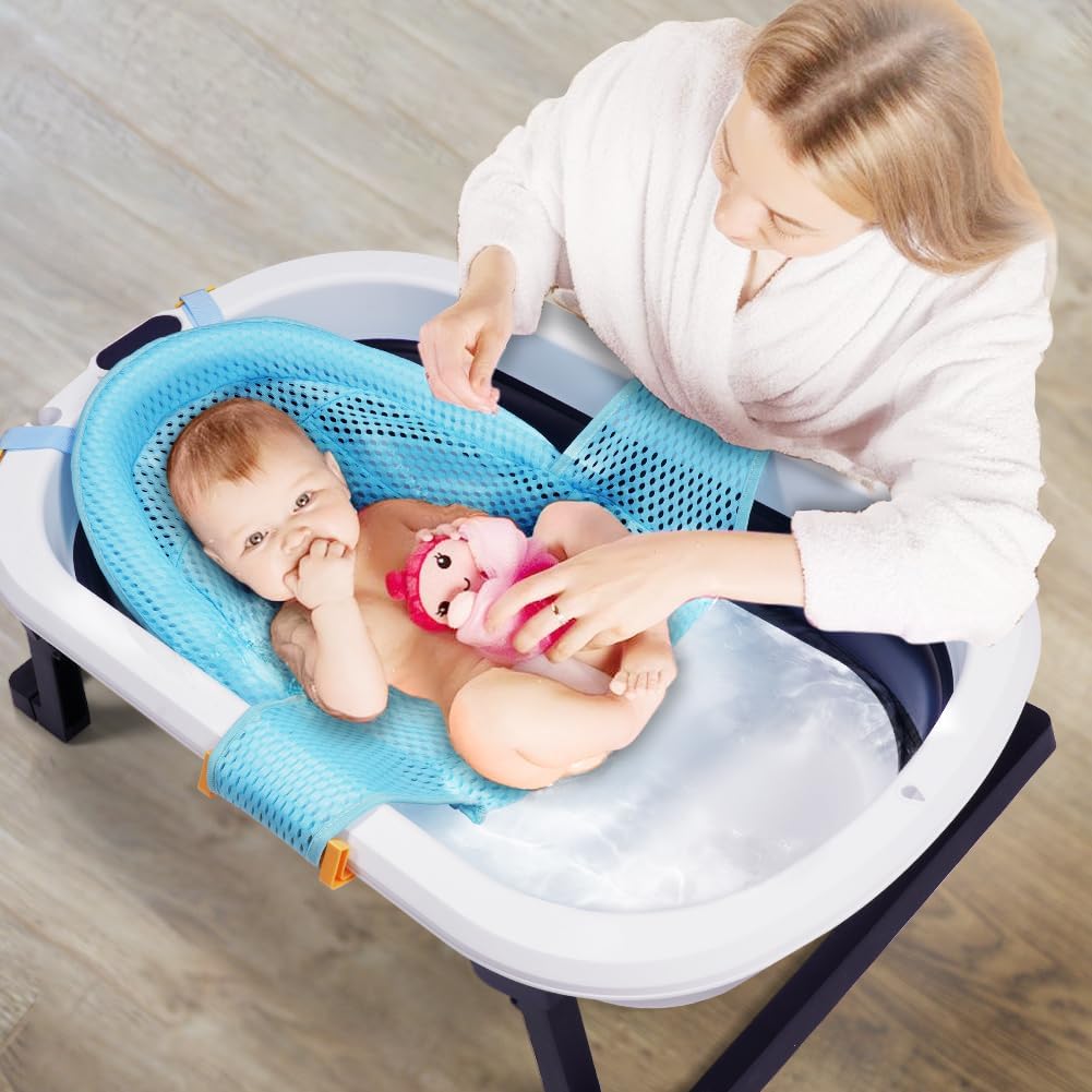 Thumbnail 6 de Aolso babybadnet met verstelbare, antislip badkuiphouder, blauw