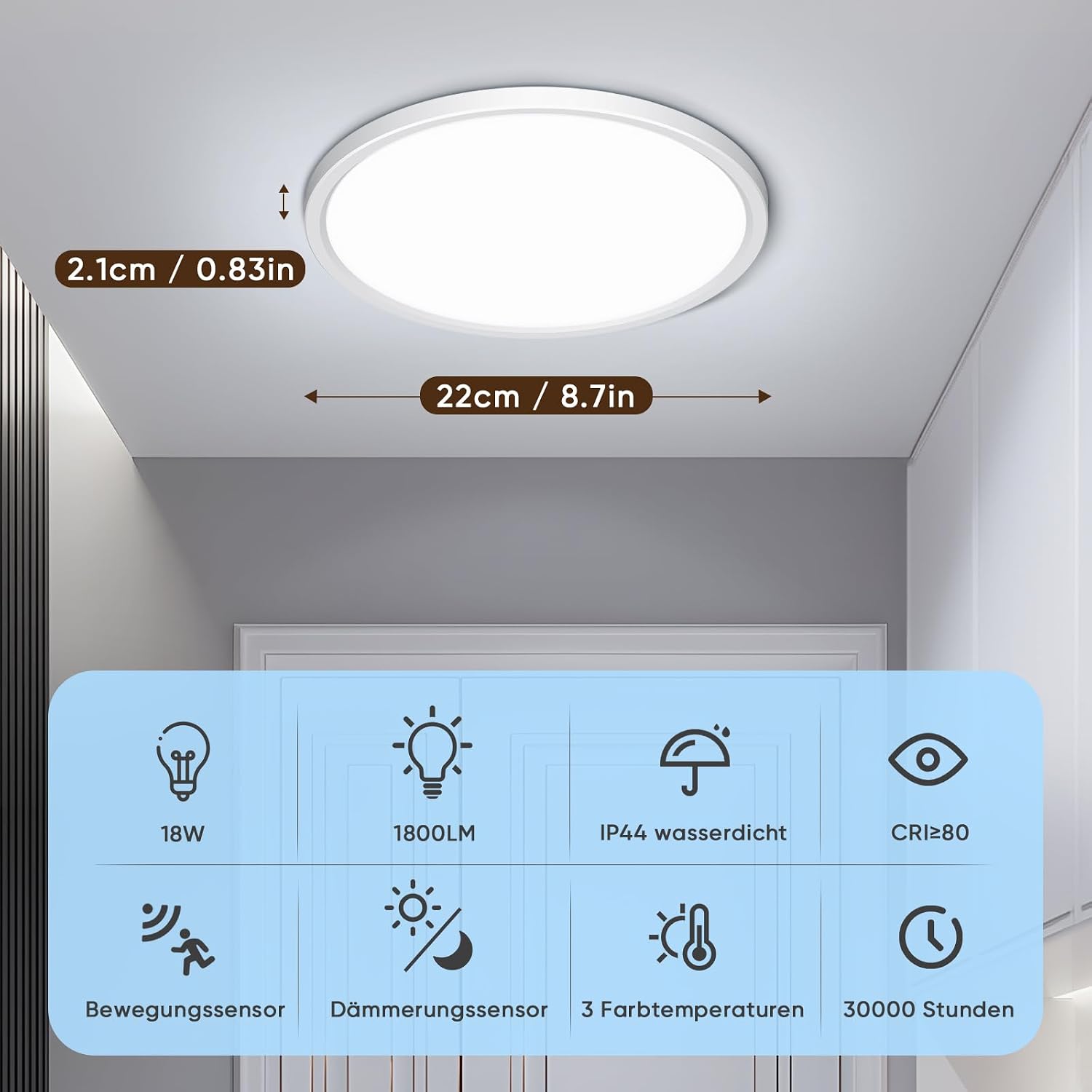 Detalle 1 de NIBSHOOM LED Deckenlampe mit Radar 18 W