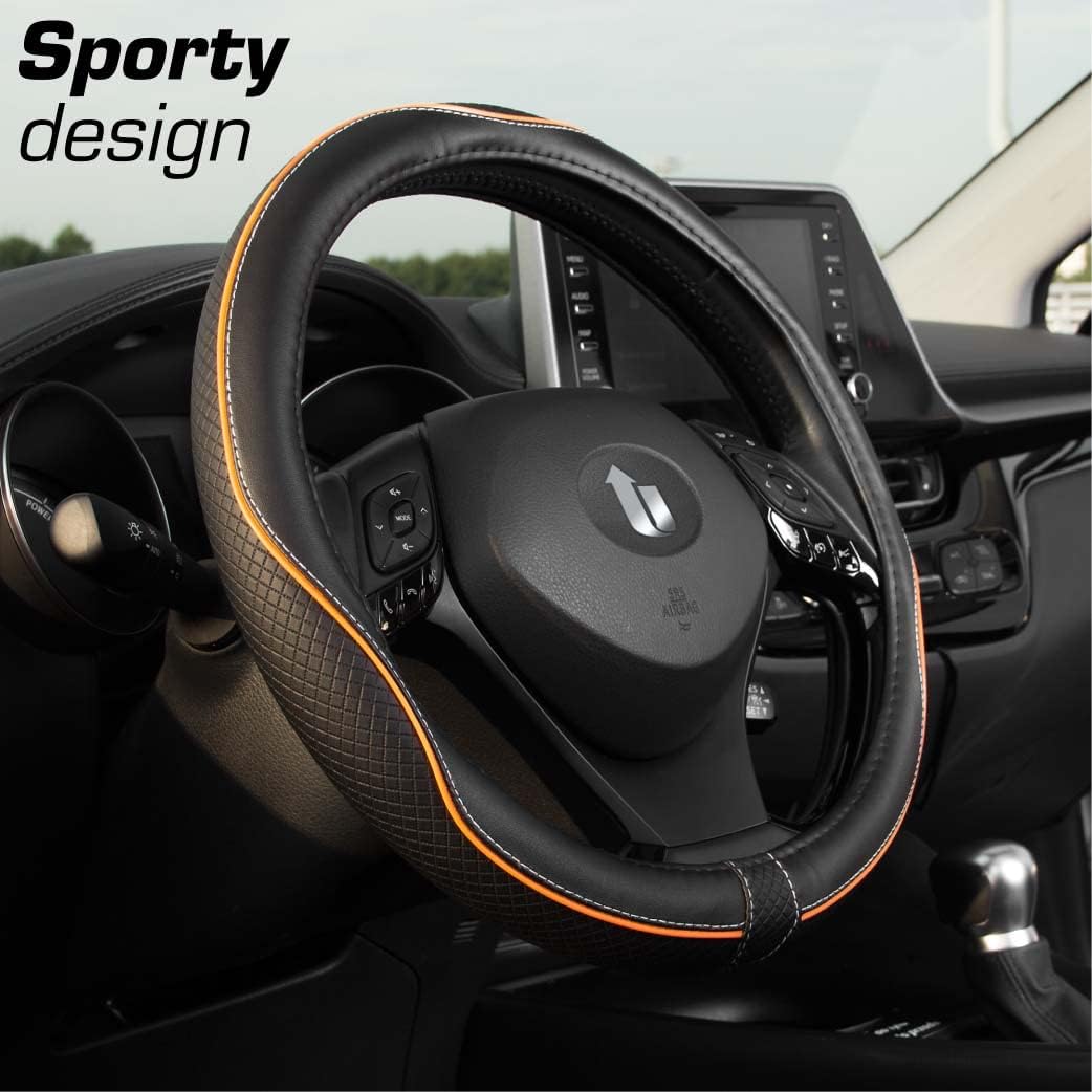 Thumbnail 1 de Upgrade4cars Orange & Black Leather Look Steering Wheel Cover