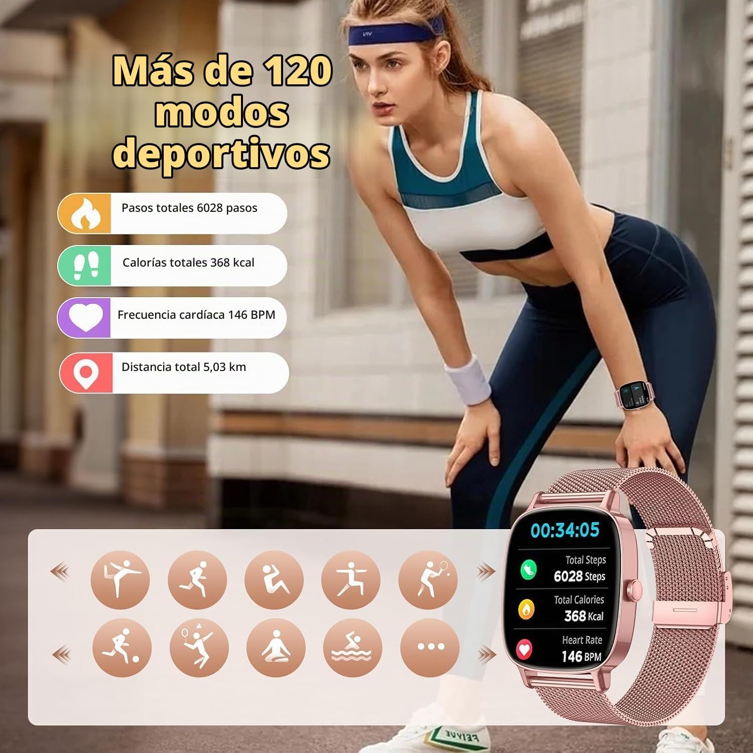 Detalle de Reloj Inteligente para Mujer coioc con Llamadas Bluetooth y 2 Correas – Smartwatch elegante 1,85