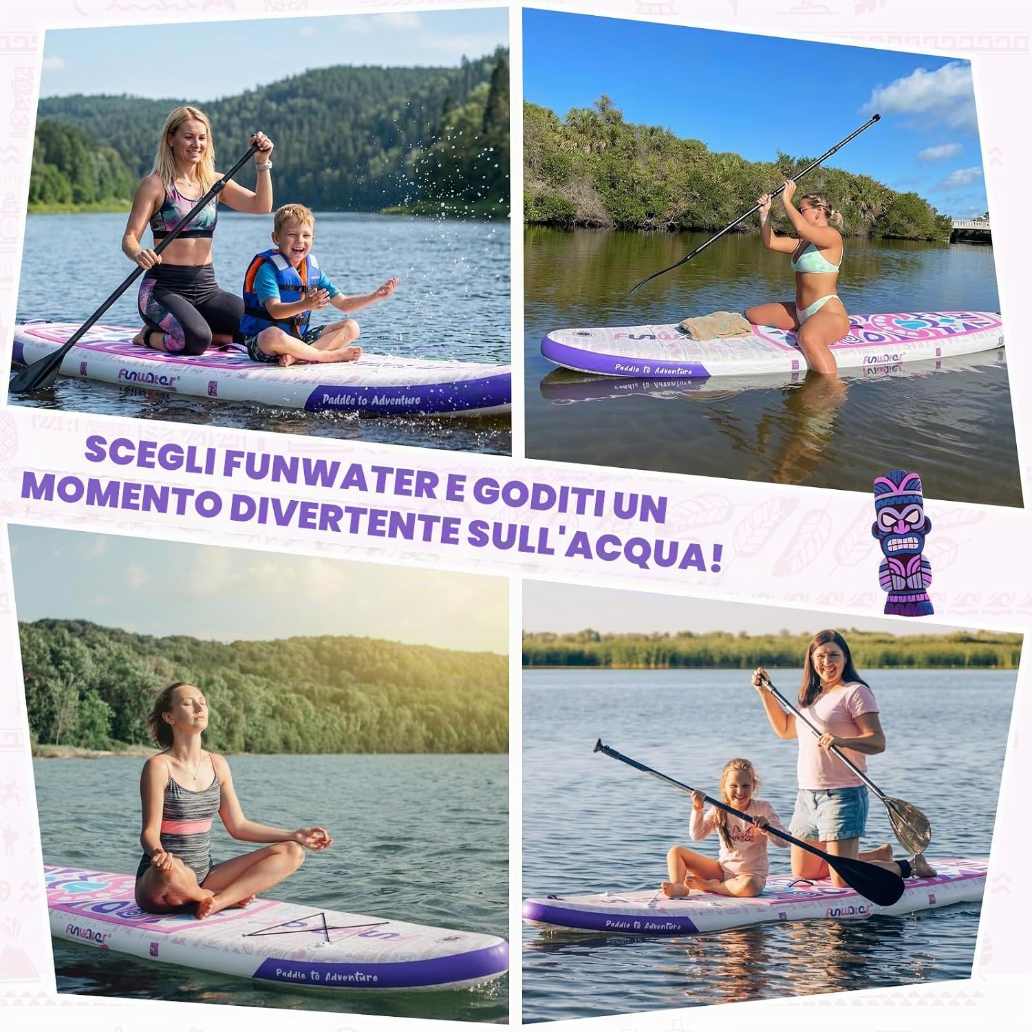 Thumbnail 6 de FunWater Tavola Gonfiabile con Pinne, Guinzaglio di Sicurezza e Pagaia – Set completo per adulti e ragazzi