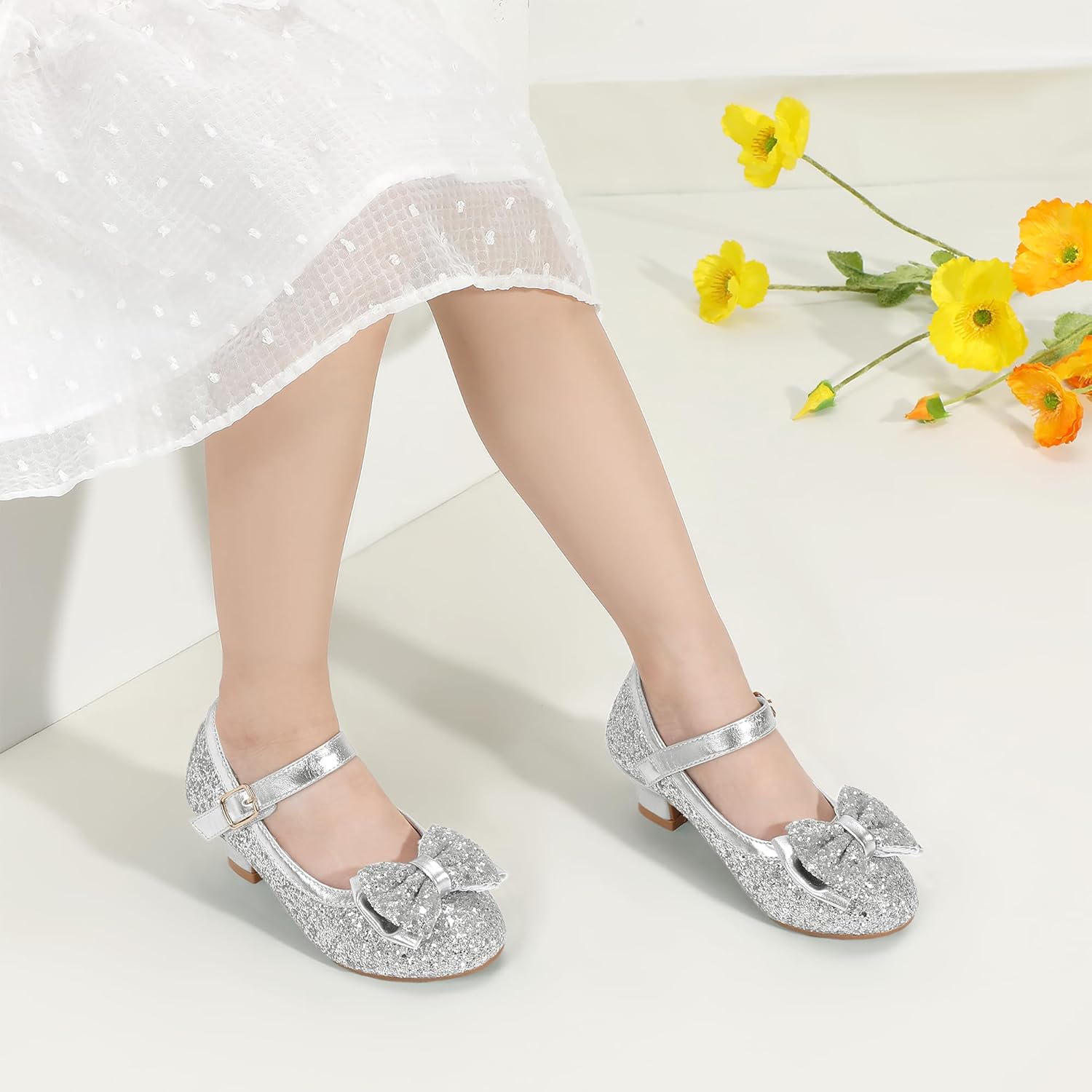 Thumbnail 2 de PANDANINJIA Girls Toddler/Jada Dress Mary Jane Pumps with Bow — Low Heel Party Shoes