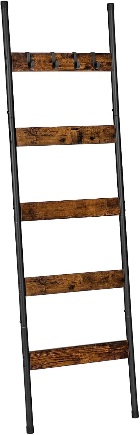 Detalle de HOOBRO Scaffale Portasciugamani Autoportante a 5 Livelli con 4 Ganci – Marrone Vintage e Nero