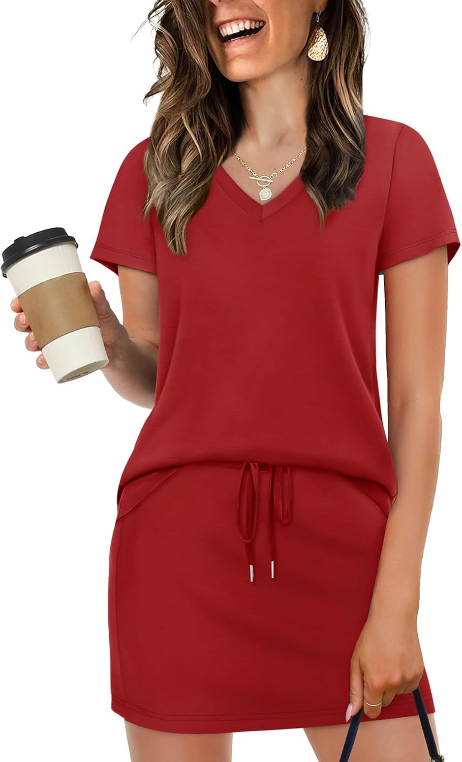 Thumbnail 5 de NIASHOT Two-Piece Skirt Set for Women (V-Neck Top + Tennis Skort with Pockets)