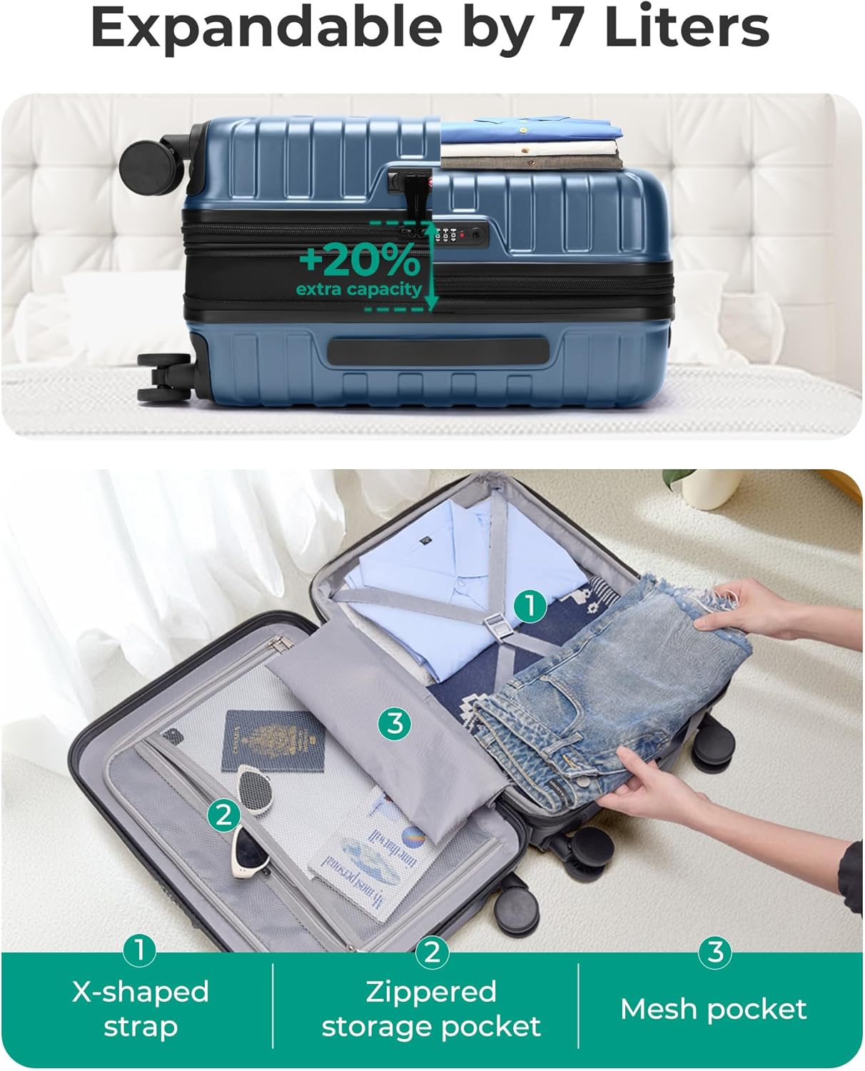 Thumbnail 2 de BAGSMART Carry-On Luggage 20" ⚙