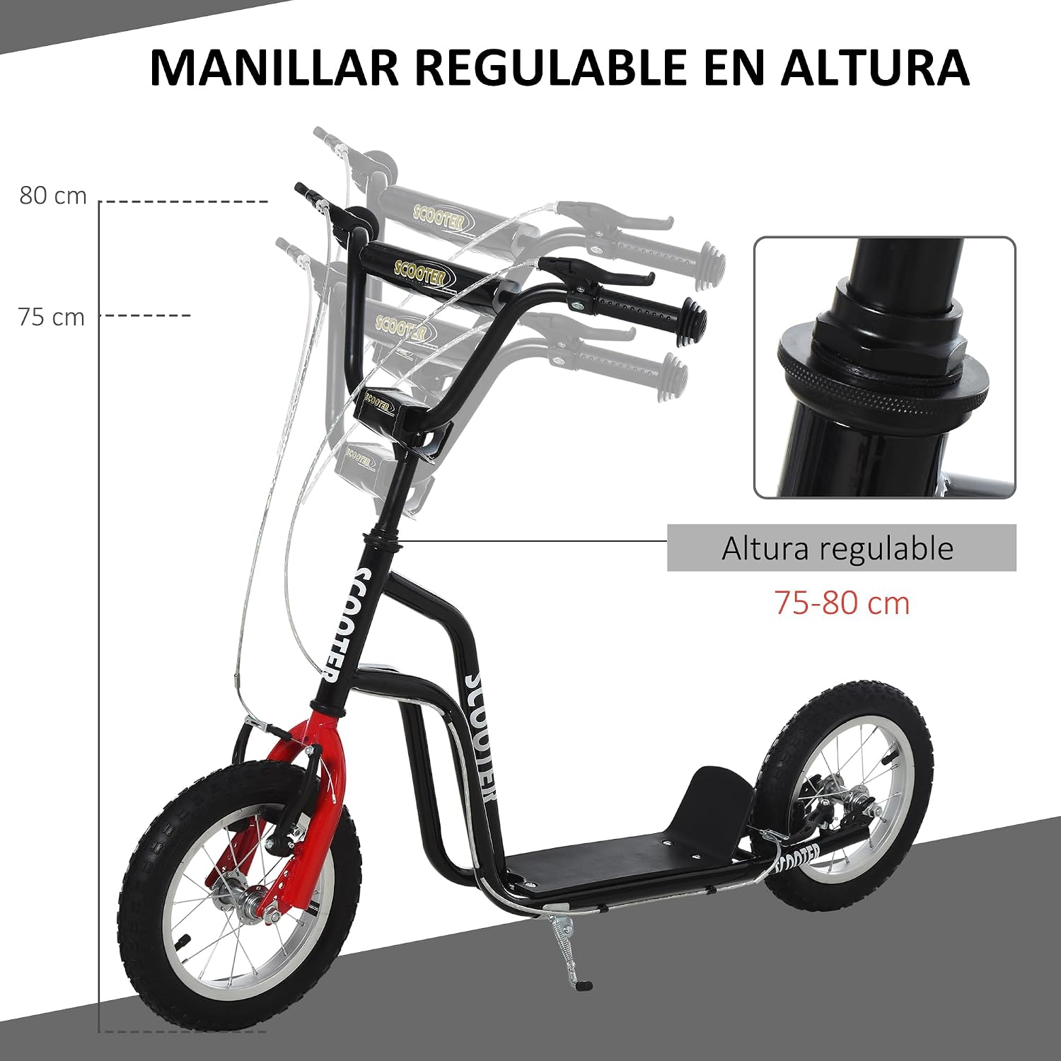 Detalle 2 de HOMCOM Patinete infantil con manillar ajustable 75–80 cm