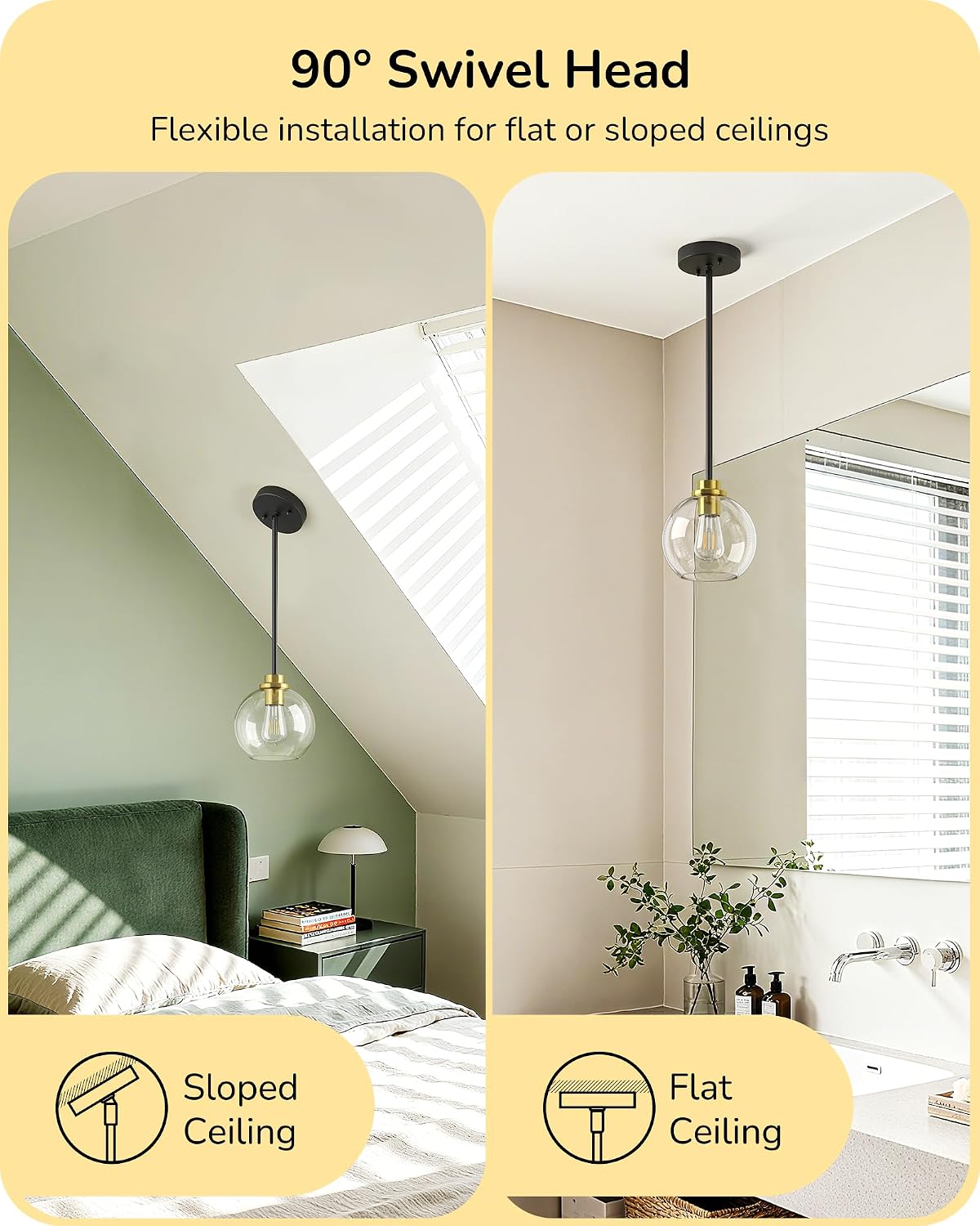 Thumbnail 3 de EDISHINE Mid-Century Pendant Lights, 2-Pack with Clear Glass Globes