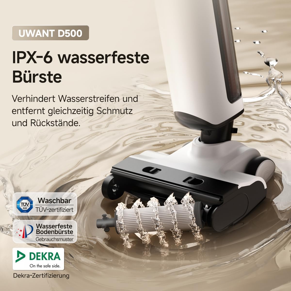 Detalle 2 de UWANT D500 Nass- und Trockensauger – 180° Lay-Flat, Desodorierung, 17.000 Pa Saugkraft, IPX6 Bodenbürste