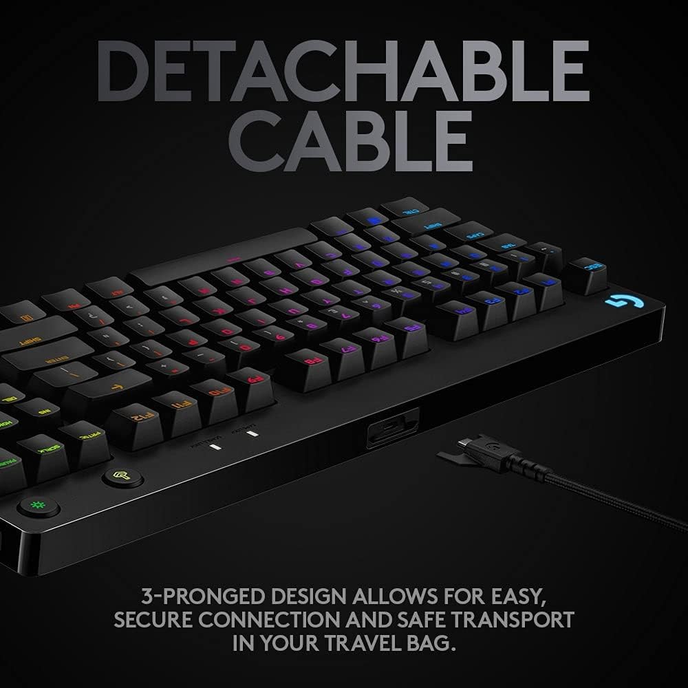 Detalle 2 de Logitech G PRO Mechanical Gaming Keyboard (Tenkeyless) with GX Blue Clicky Switches & LIGHTSYNC RGB – QWERTY UK, Black