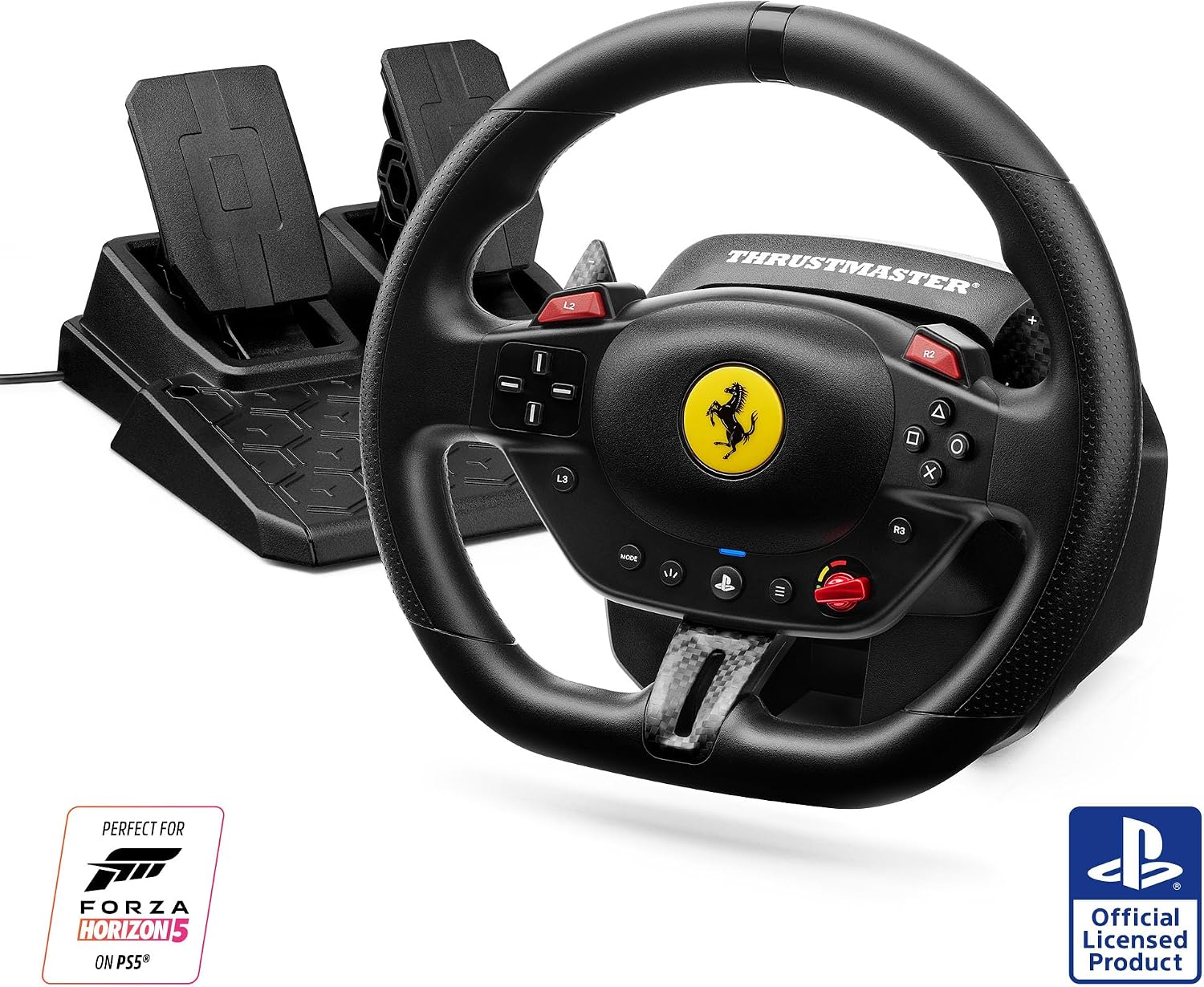 Detalle de Thrustmaster T98 Ferrari 296 GTB: volante y pedalier para PS5 y PC