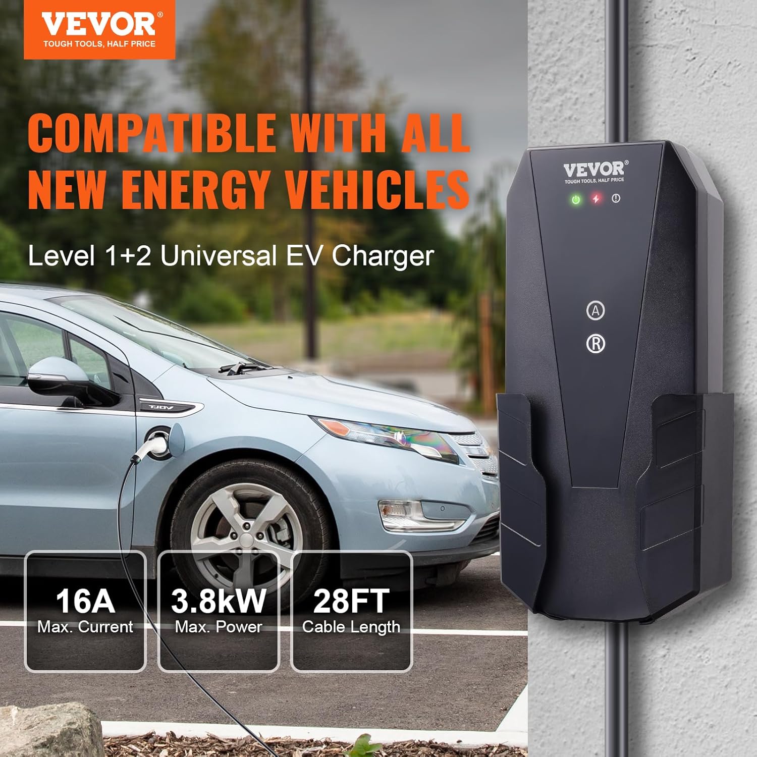 Thumbnail 1 de VEVOR Level 1+2 Portable EV Charger (16A) with 28-Foot Cable for 120V/240V Outlets