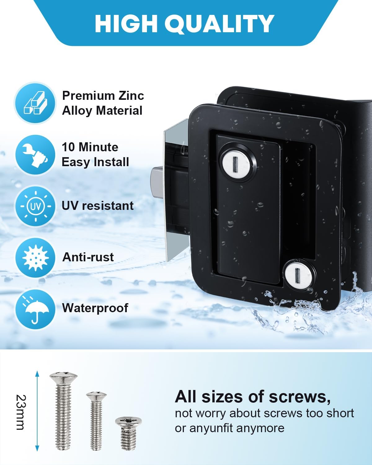 Detalle de Kohree Upgraded RV Door Lock Replacement with Paddle Deadbolt (100% Zinc Alloy, Black)
