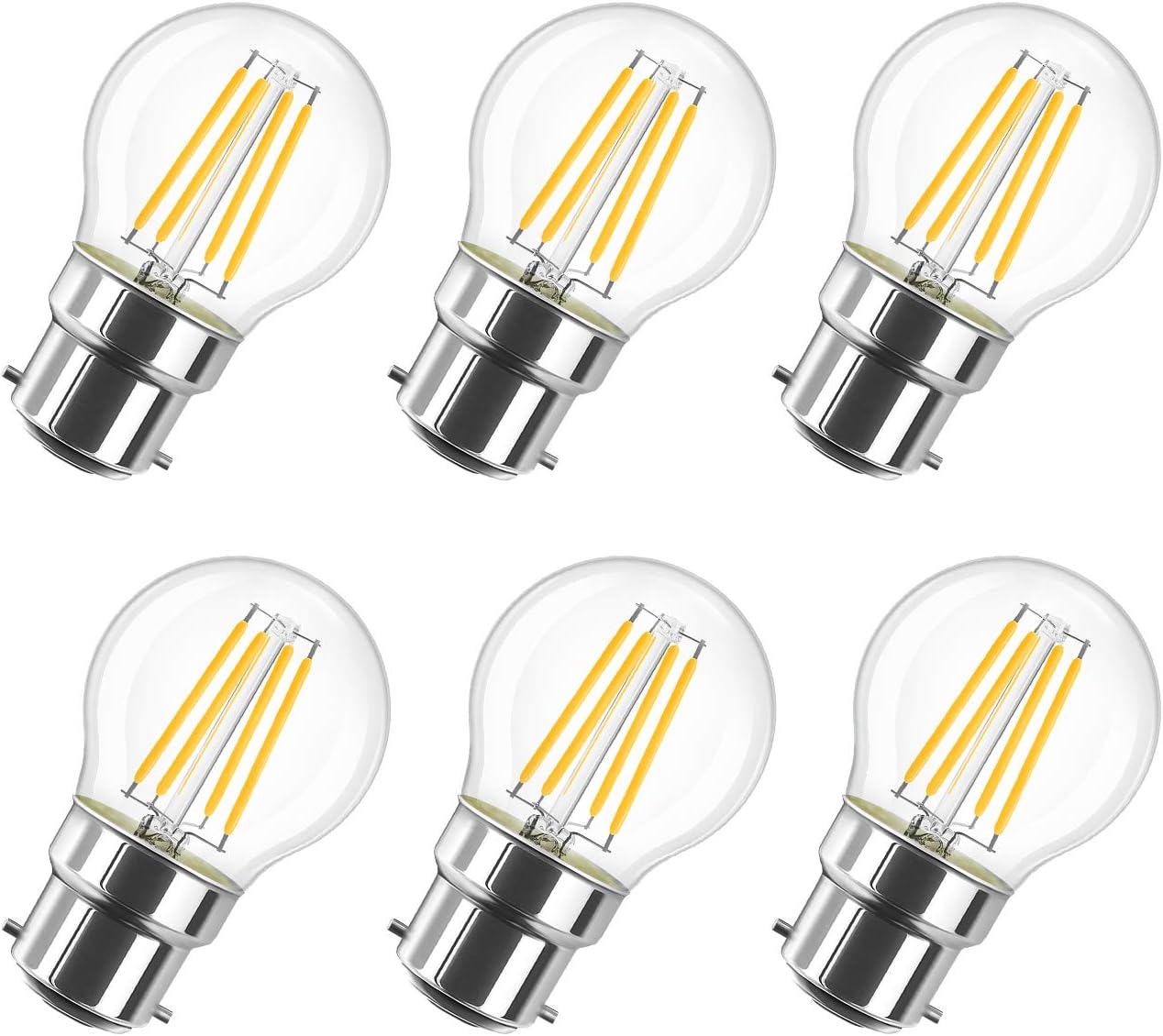 Detalle de LVWIT B22 Golfball LED Bayonet Filament Bulb — 5.5W, 806LM, 2700K Warm White, 220-240V, 6-Pack