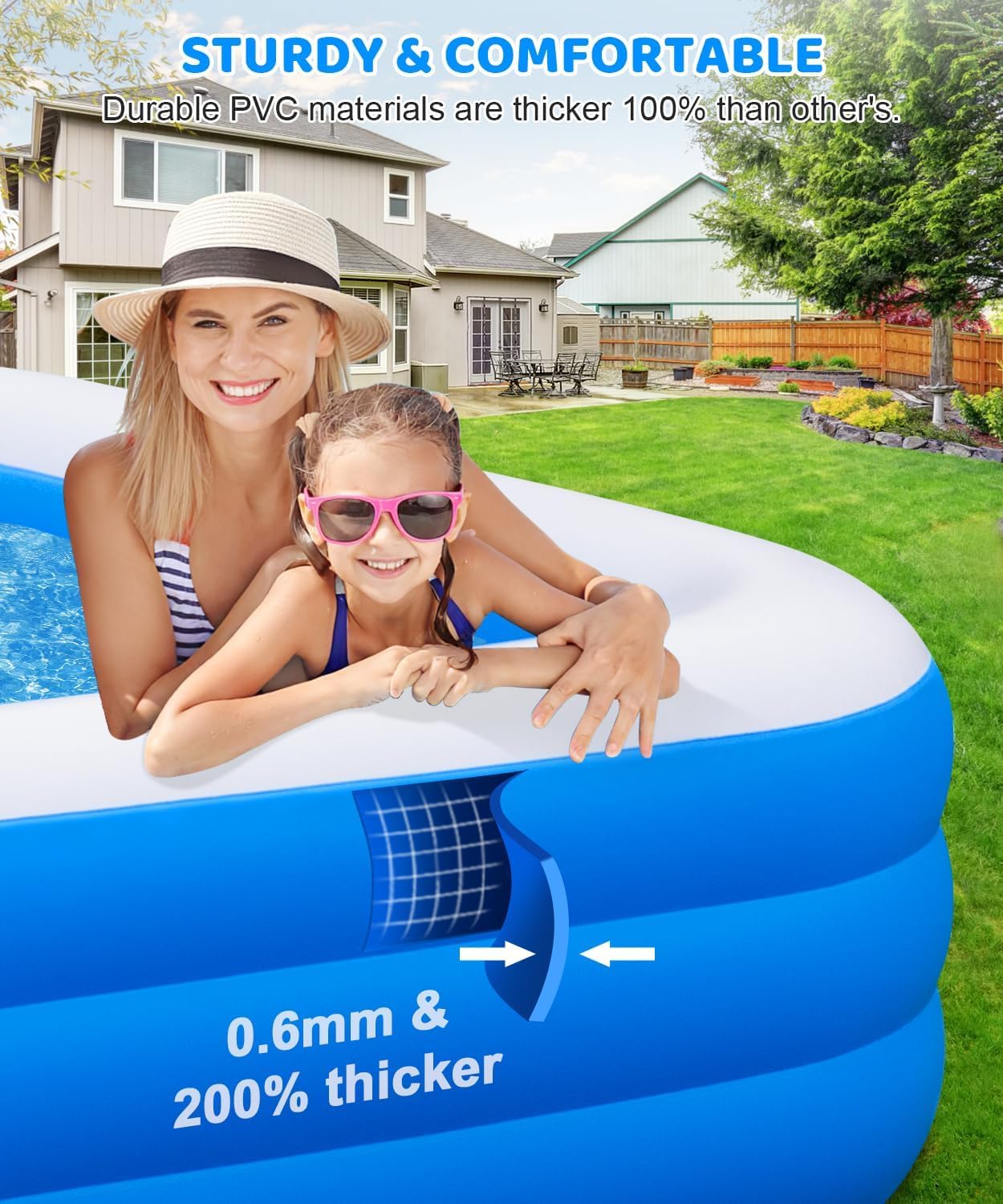 Thumbnail 4 de Extra Large Inflatable Swimming Pool — 145" x 74" x 22" Oversized Family Pool for Backyard Fun