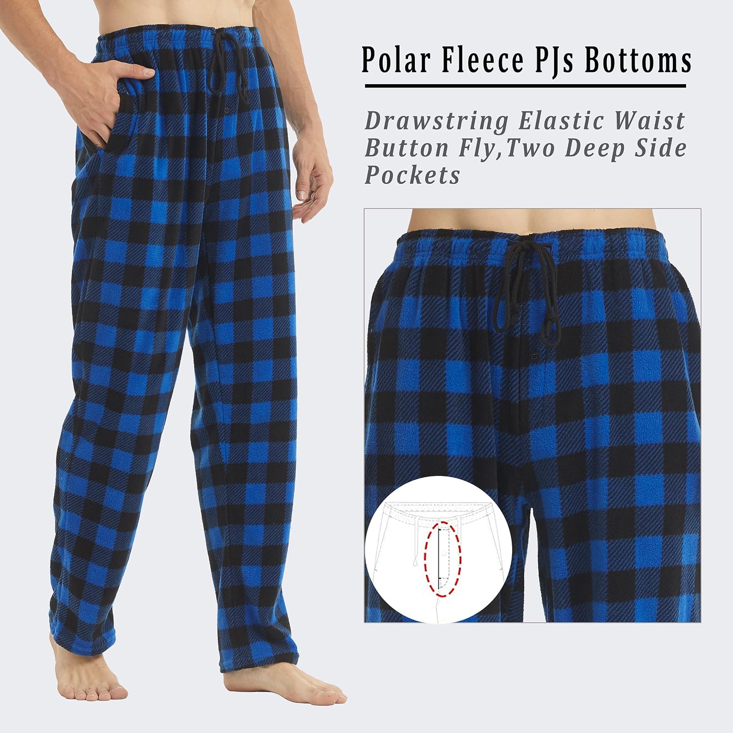 Detalle 1 de YUSHOW Lot de 2 Pantalons de Pyjama Homme polaire à carreaux