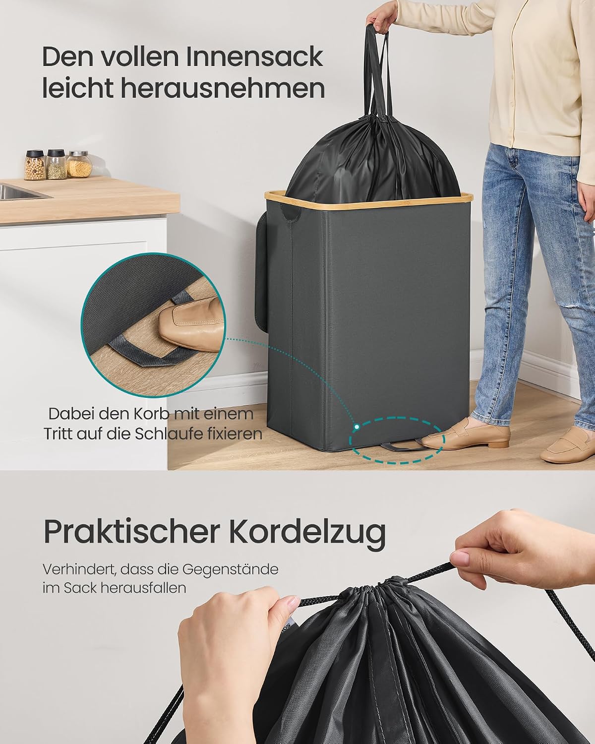 Detalle de SONGMICS Pfandflaschen-Sammelbehälter, 135 L – robust, platzsparend und praktisch