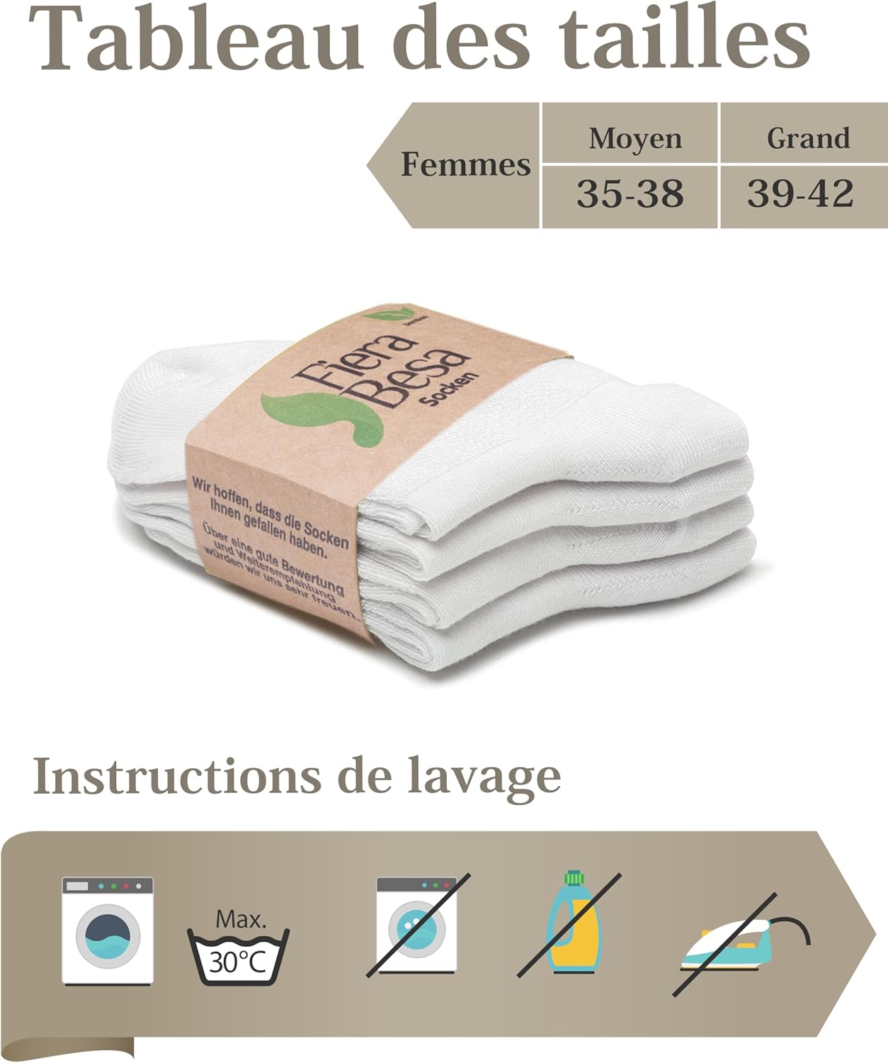 Detalle de Lot de 4 paires de chaussettes pour diabétiques en bambou avec lycra (femmes enceintes & personnes âgées)