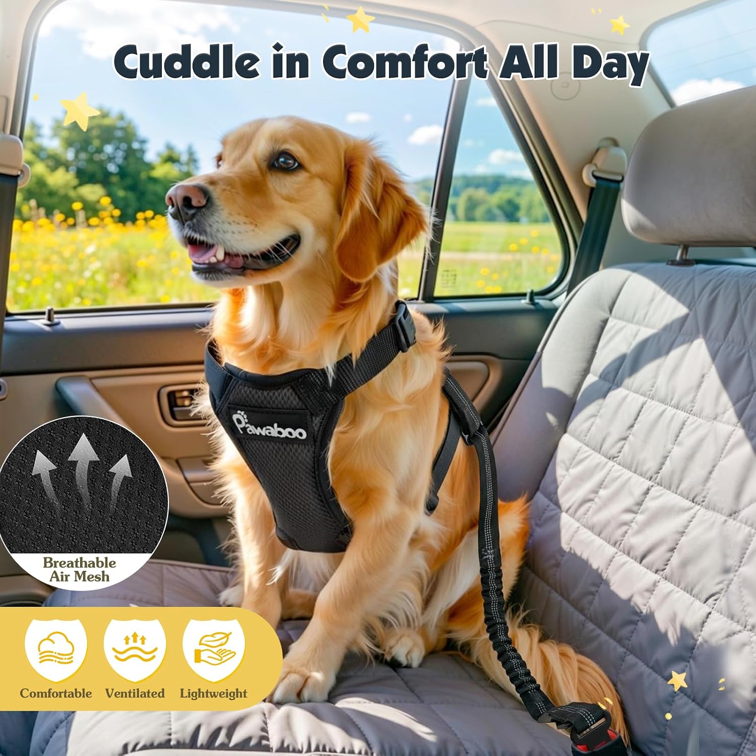 Thumbnail 6 de Pawaboo Cintura di Sicurezza per Cani da Auto – Imbracatura con Doppia Clip e Gilet Traspirante, Taglie dalla S alla XXL
