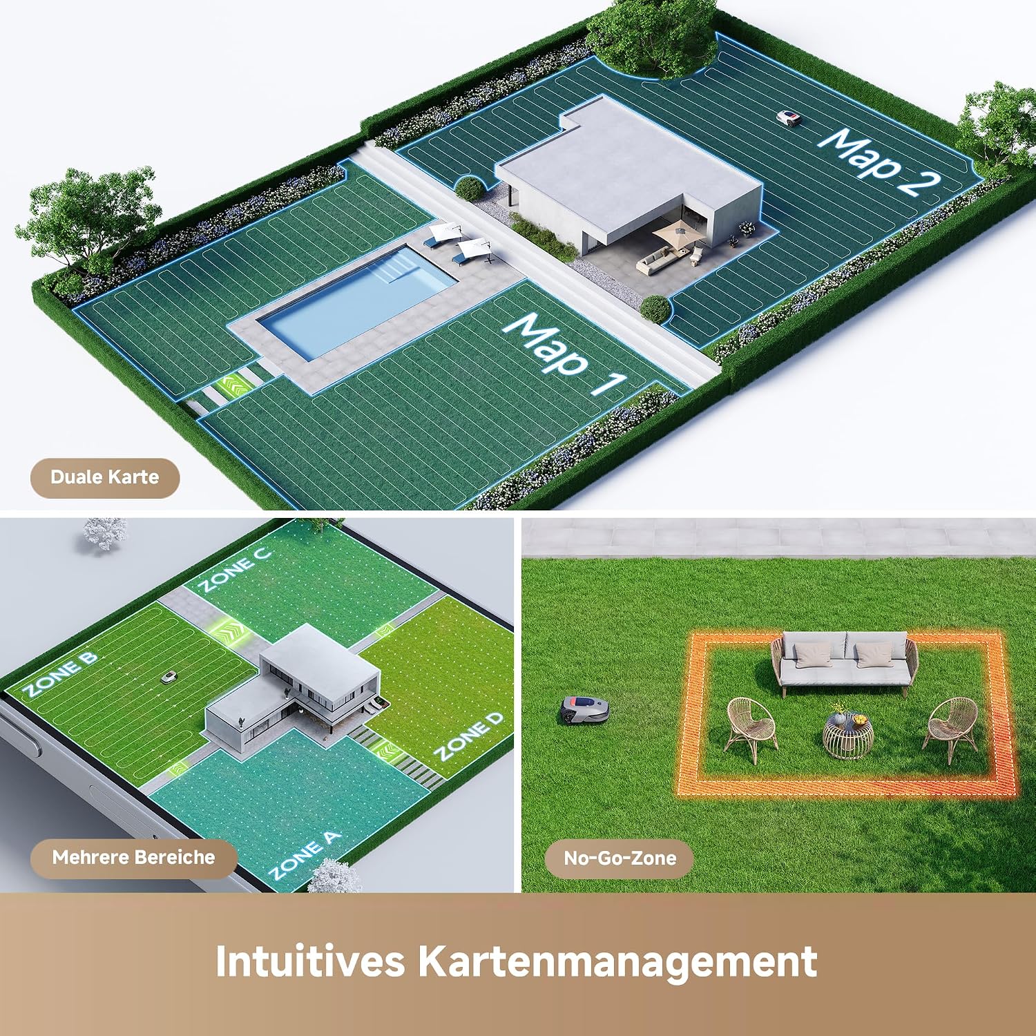 Detalle 2 de Dreame Mähroboter A1 Pro mit Garage – kabellose Begrenzungs-Einrichtung, App-Steuerung, 2000 m²