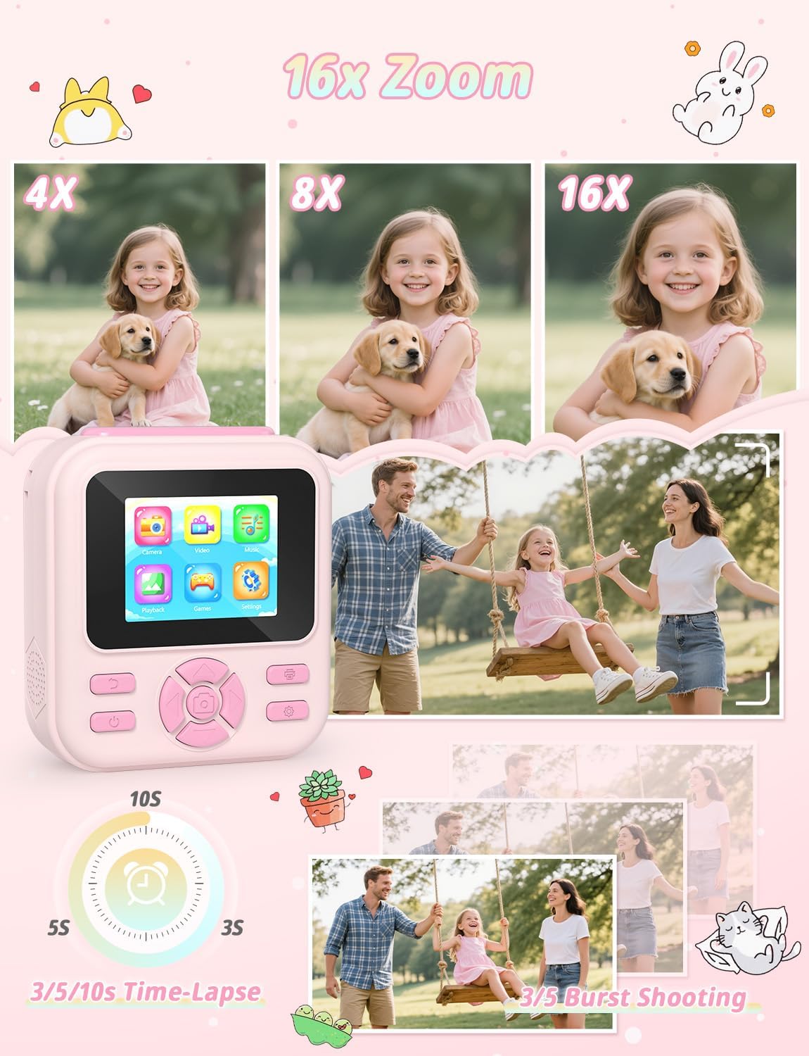 Thumbnail 5 de YOHOOLYO Kids Camera Instant Print: 32GB, 3 Paper Rolls, 2.4" Display, 1080P Video – Pink