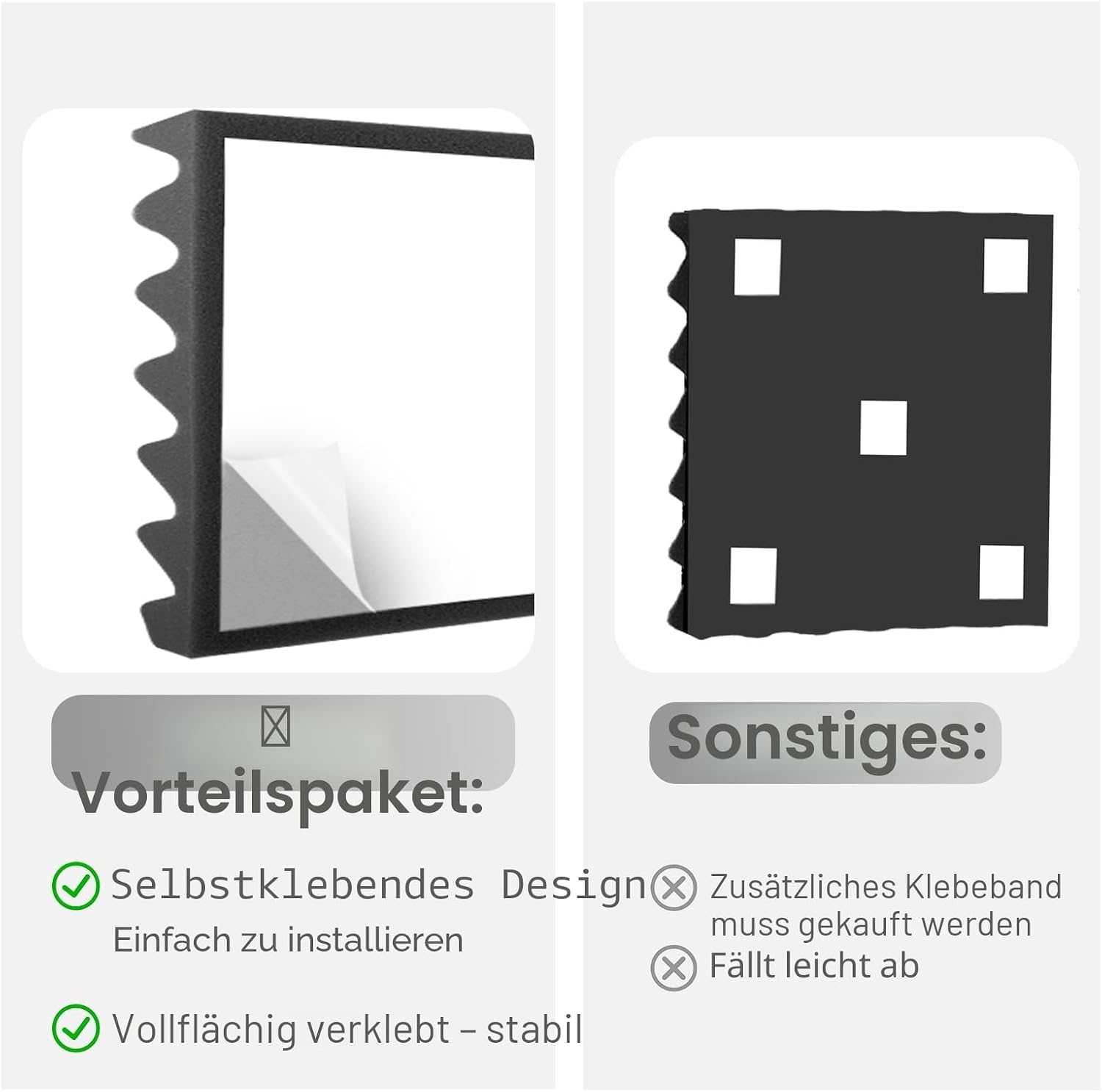 Thumbnail 5 de JBER 12er-Set selbstklebende Akustikpaneele aus Hochdichtem Akustikschaumstoff (30 × 30 × 3 cm) für Wand & Decke