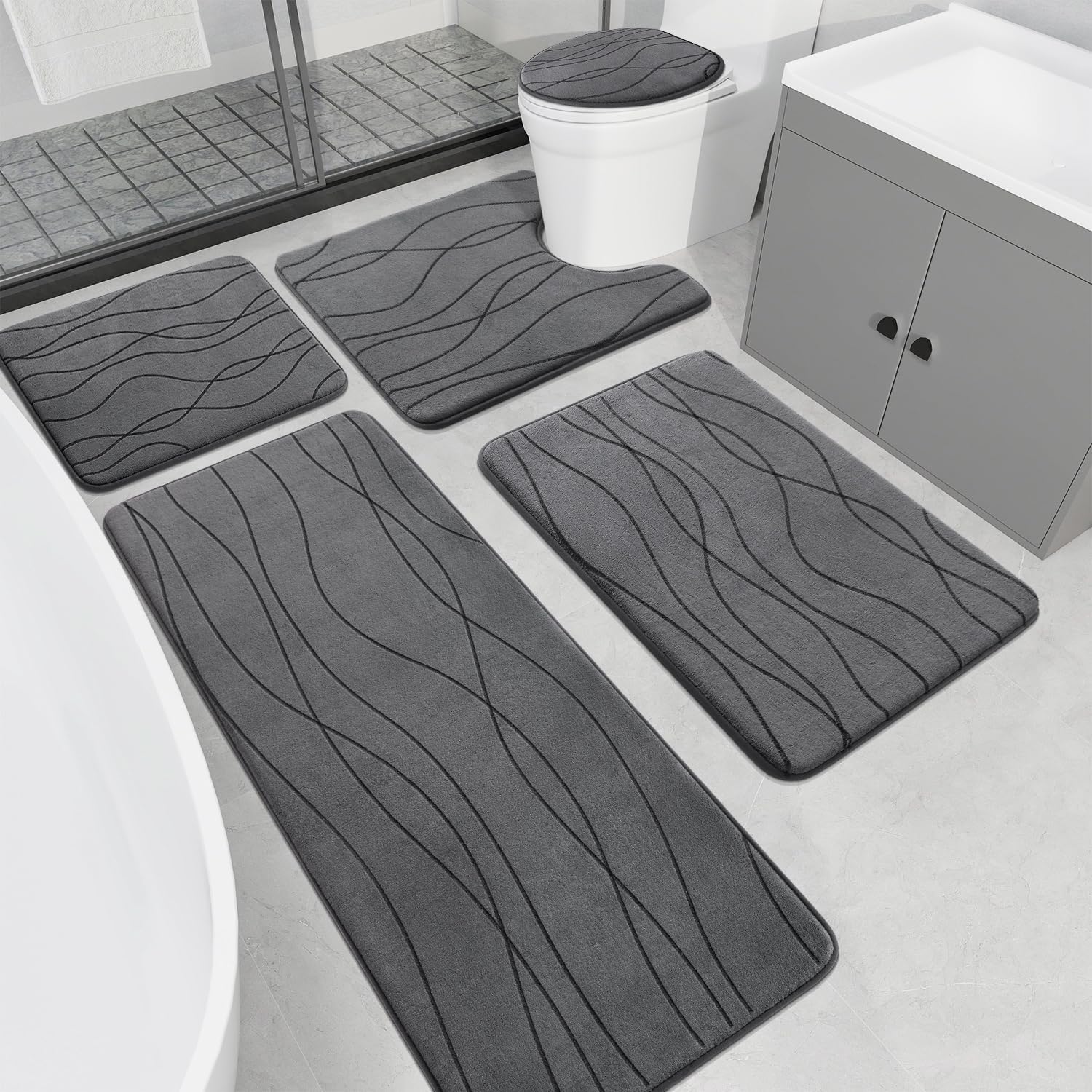 Detalle de YIHOUSE Memory Foam 5-Piece Bath Rug Set