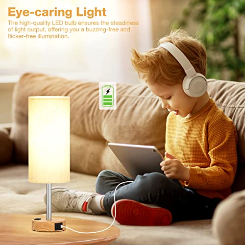 Detalle 2 de Fenmzee Bedside Table Lamp with Dimmable Touch, USB A+C, and AC Outlet