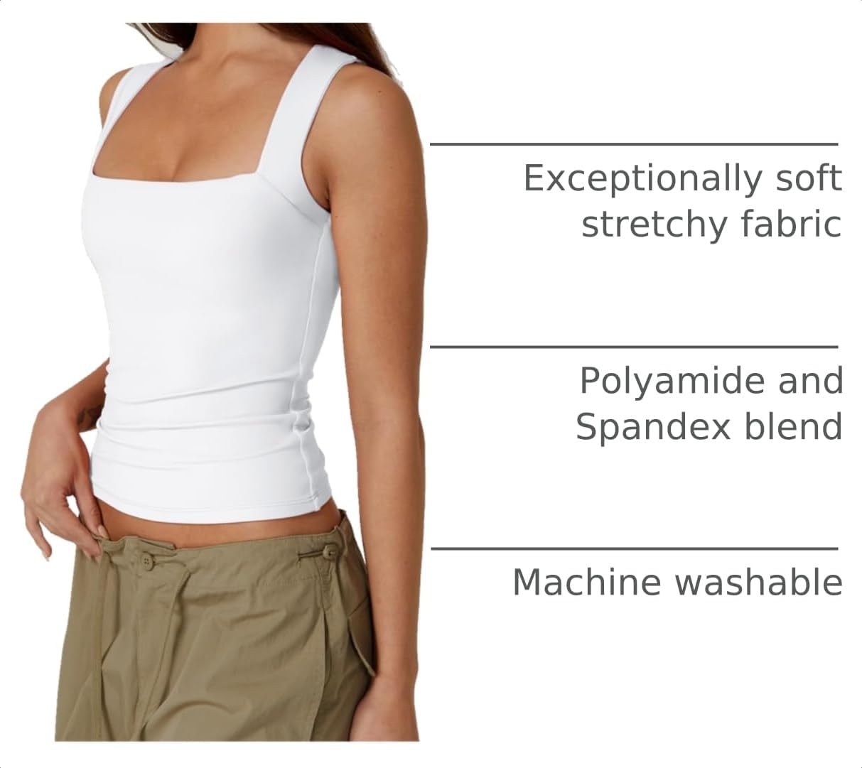 Thumbnail 3 de QINSEN Women's Square Neck Sleeveless Double-Layer Tank Tops: A Versatile, Soft Fit