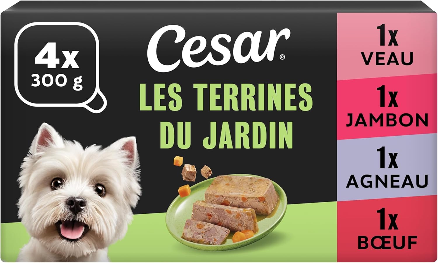 Detalle de Cesar Barquettes Les Terrines du Jardin – Nourriture humide pour chien (16 x 300 g) à base de viande et légumes