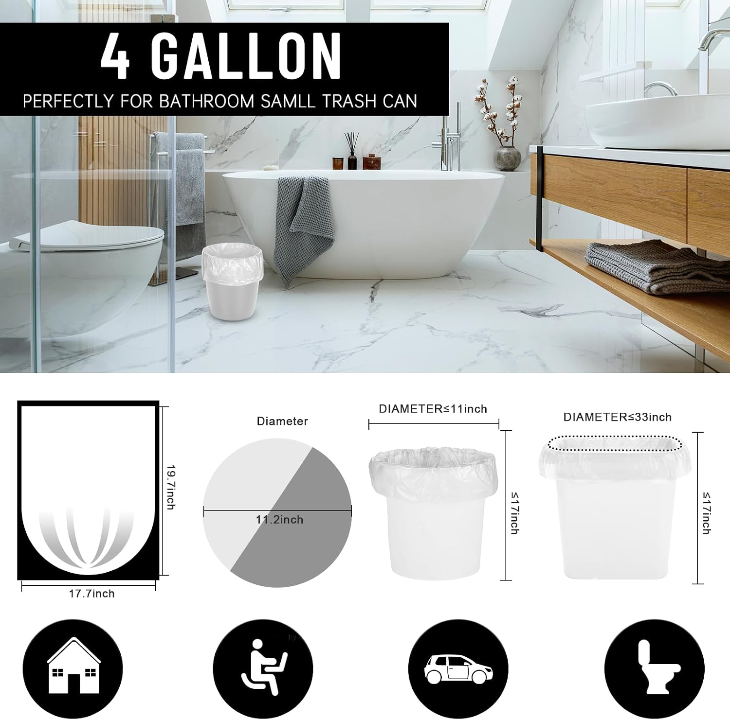 Thumbnail 2 de Rishpahu 4 Gallon Small Trash Bags — Unscented, 220 Ct, Transparent, 0.6Mil