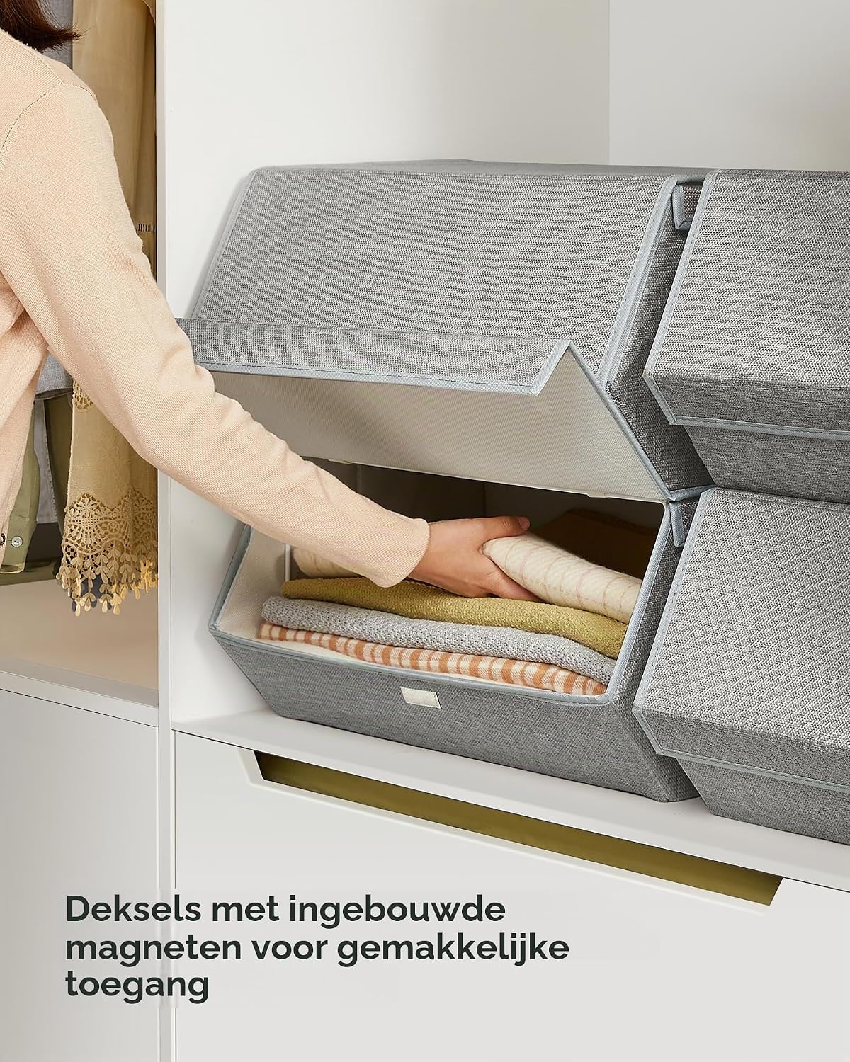 Thumbnail 4 de SONGMICS RLB022W01 opbergboxen, set van 4, stapelbaar, duifgrijs
