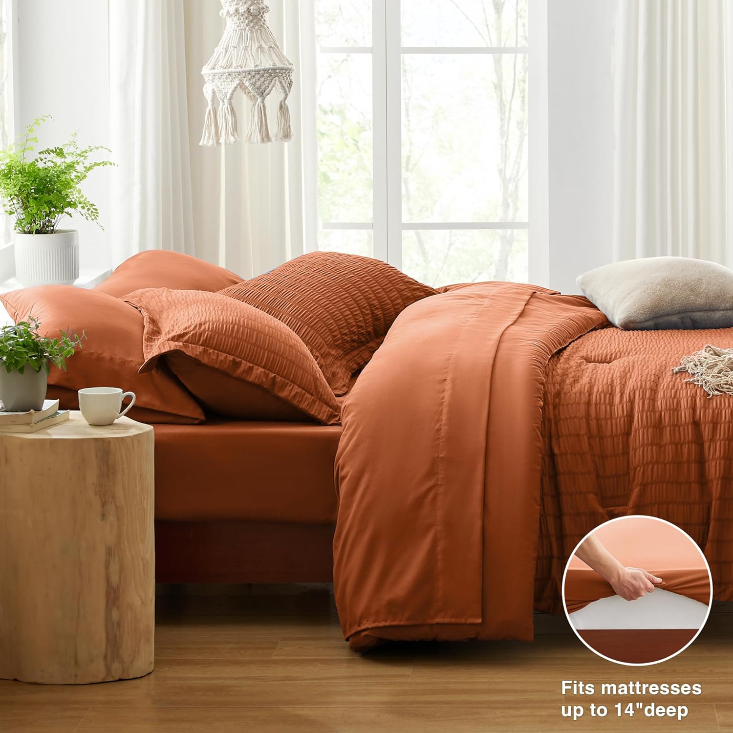 Thumbnail 3 de Love’s cabin Seersucker Terracotta Twin Comforter Set (5-Piece Bed in a Bag)
