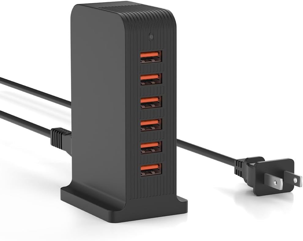 Detalle de ADRICY CT-1250 6-Port USB Charging Tower, Black Plastic
