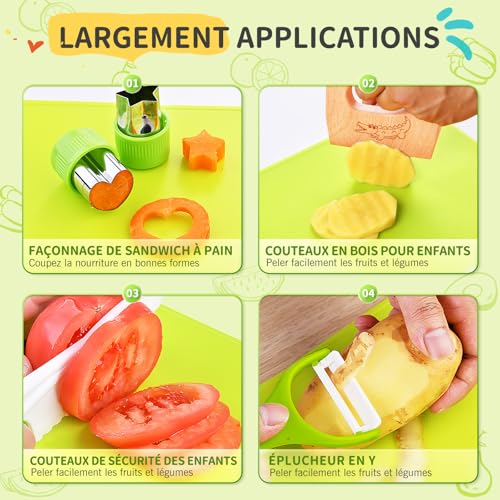 Detalle 2 de Kit Couteaux Sécurité de Cuisine Enfants – EURYUNG, 17 Pièces Montessori