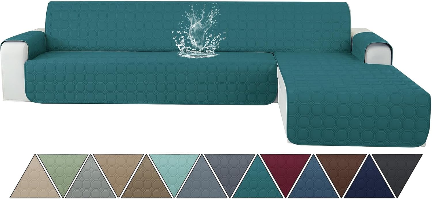 Detalle de Housse Canapé d'angle Ystyle 3 Places avec Accoudoirs – Imperméable et Réversible, Vert Foncé (L 250 cm)