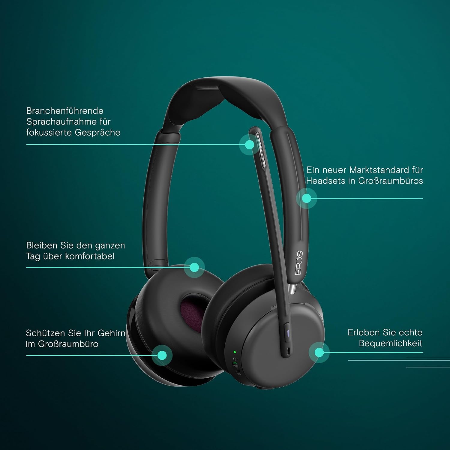 Detalle de EPOS Impact 1061T Premium kabelloses Headset – beidseitig, EPOS AI für Sprachklarheit